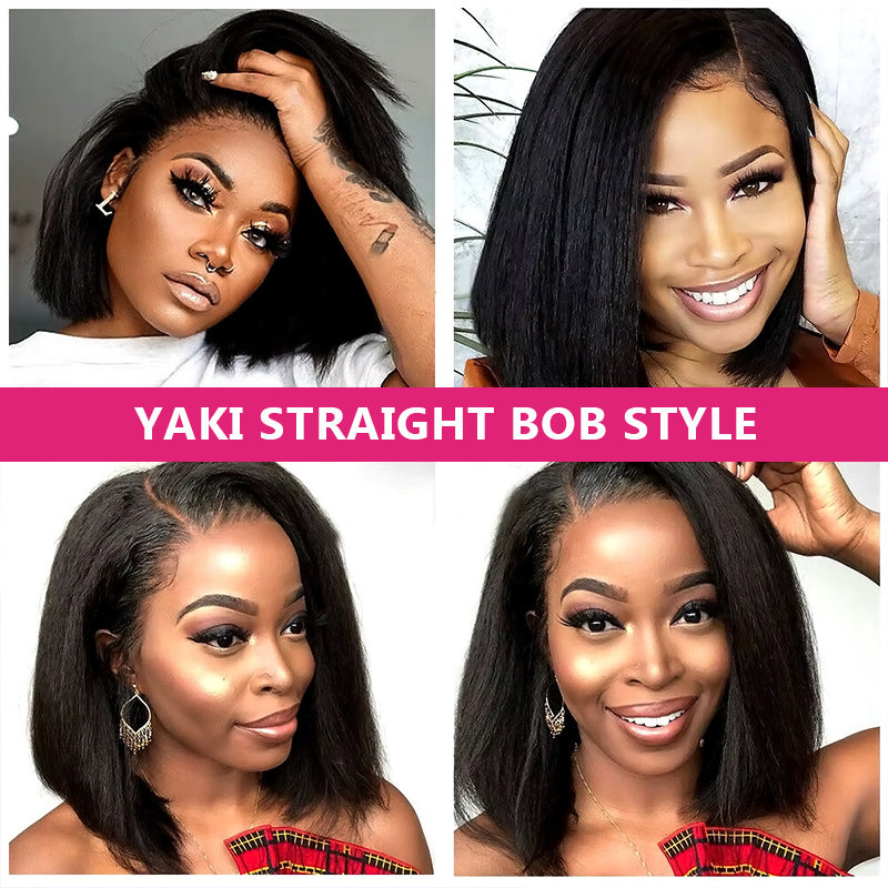 Allove Yaki Straight Bob Wig 13x4 Lace Front Ready To Wear Human Hair Bob Wigs For Women 180% Density - AlloveHair