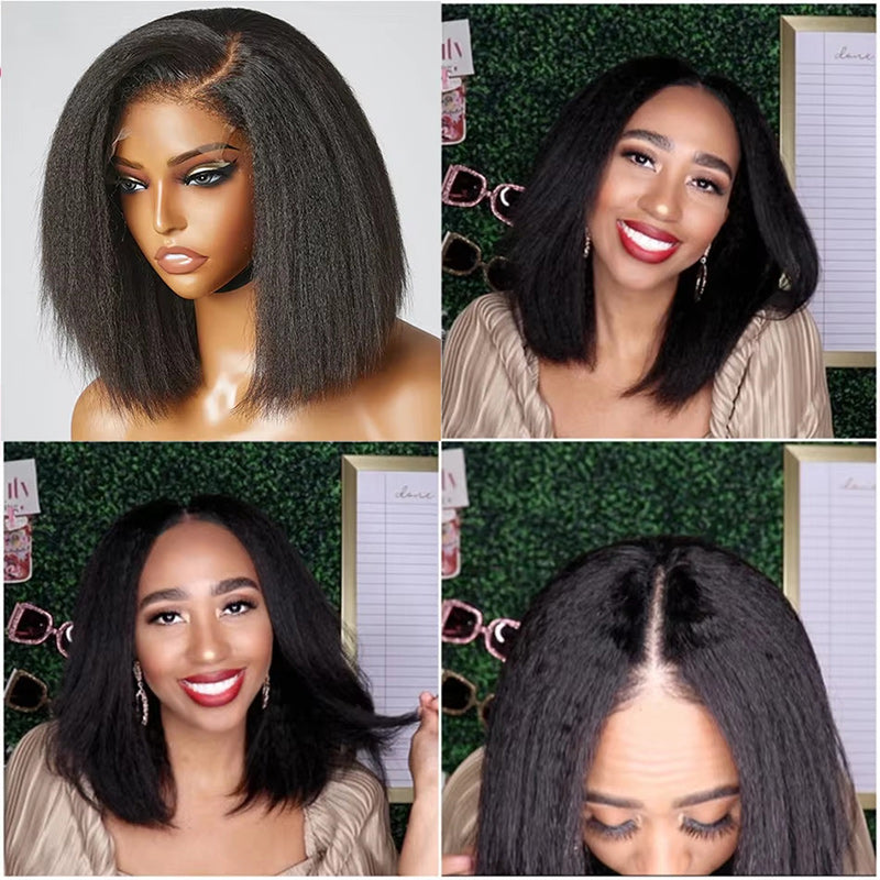 Allove Yaki Straight Bob Wig 13x4 Lace Front Ready To Wear Human Hair Bob Wigs For Women 180% Density - AlloveHair