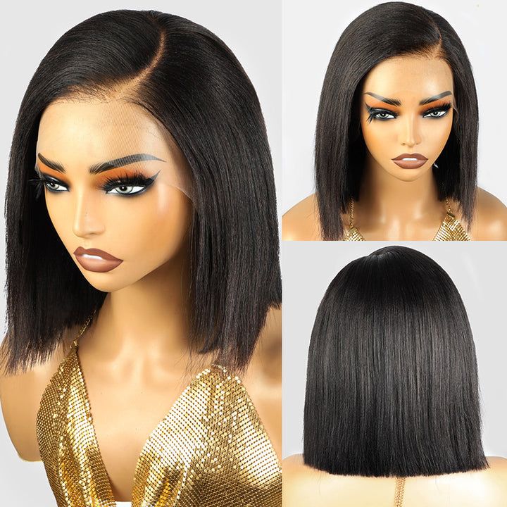 Allove Yaki Straight Bob Wig 13x4 Lace Front Ready To Wear Human Hair Bob Wigs For Women 180% Density - AlloveHair