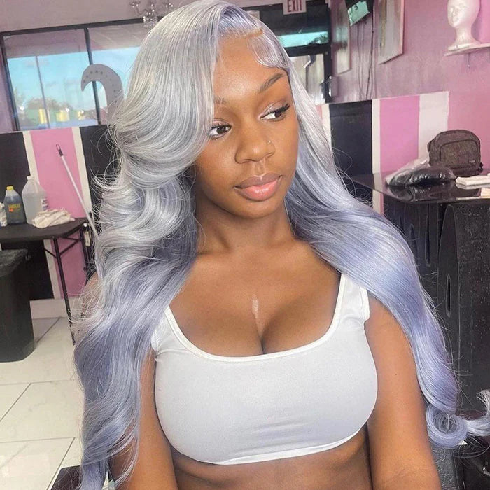 Silver Grey Body Wave Human Hair Wig 13x4 HD Lace Frontal Wig Colored Human Hair Wigs For Women - AlloveHair