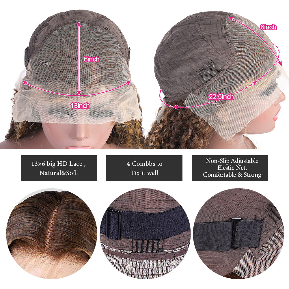 1B/30 Balayage Ombre Brown Deep Wave 13x6 Lace Front Wig with Pre-Plucked Hairline Glueless Wear - AlloveHair