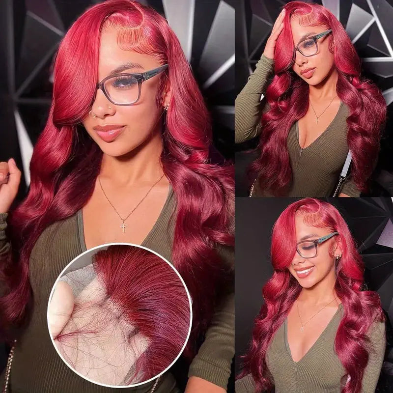 Allove 99J Burgundy Red Colored 13x6 Lace Front Human Hair Wigs For Women Straight Hair/Body Wave Available - AlloveHair