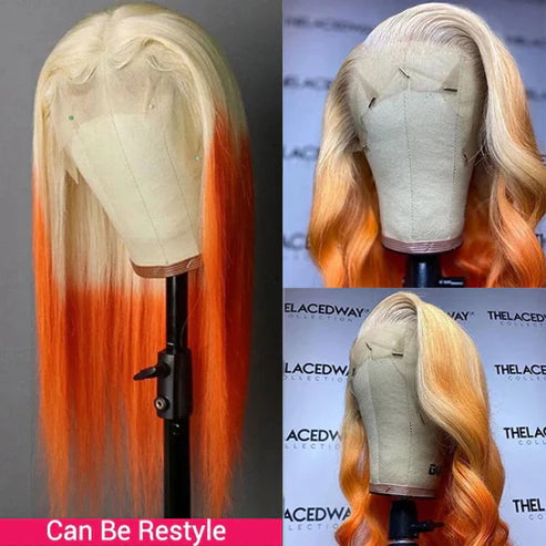 32 Inch Long Blonde Ginger Ombre Color Body Wave Human Hair Wig Pre-plucked 13x4 Transparent Lace Front Wig - AlloveHair