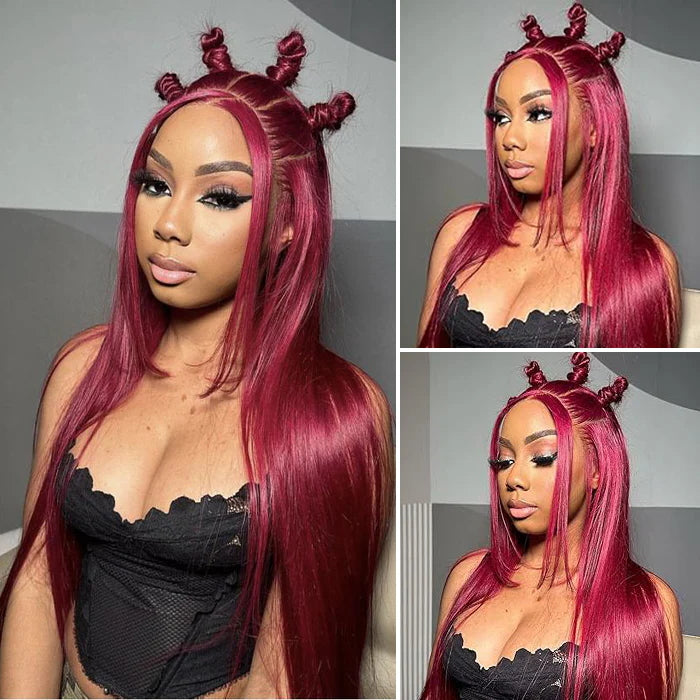 Allove Snug Fit 99J Burgundy Invisi-Pull String 360 Full Lace Frontal Wig 250% Density Straight Hair/Body Wave Pre Everything Glueless Wigs - AlloveHair