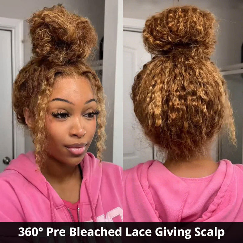 Allove P4/27 Highlight Ombre Brown Color Water Wave Invisi Strap Snug Fit 360 Glueless Wigs - AlloveHair