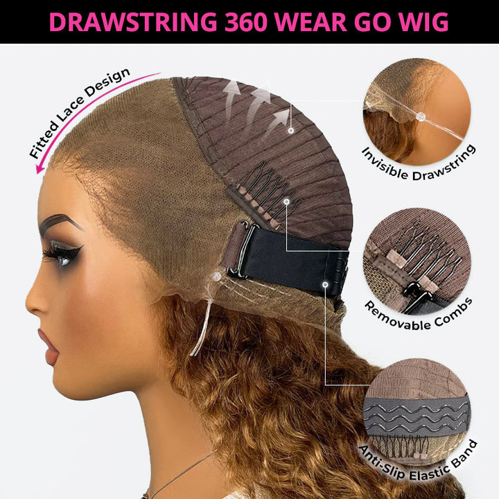 Allove P4/27 Highlight Ombre Brown Color Water Wave Invisi Strap Snug Fit 360 Glueless Wigs - AlloveHair