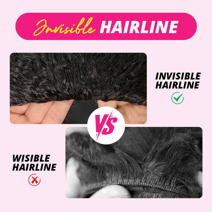 【3 IN 1 HALF WIG】Allove Kinky Straight For Black Women Clip In Protective Styles Human Hair Wig with Drawstring Band Glueless Wig Invisible Hairline - AlloveHair