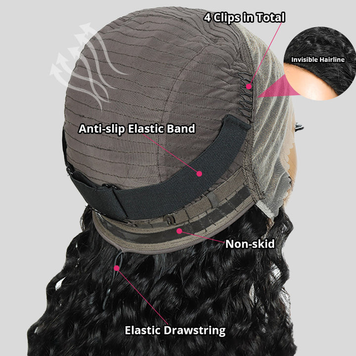 【3 IN 1 HALF WIG】Allove Water Wave Flip Over Human Hair Wigs With Drawstring Invisi Hairline Beginner Friendly Glueless Wig - AlloveHair
