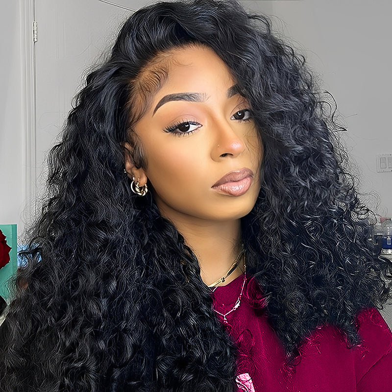 【3 IN 1 HALF WIG】Allove Water Wave Flip Over Human Hair Wigs With Drawstring Invisi Hairline Beginner Friendly Glueless Wig - AlloveHair