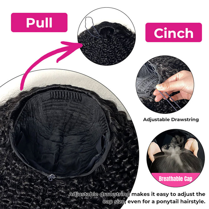 【3 IN 1 HALF WIG】Highlight Color Invisible Hairline Half Wig Kinky Curly For Black Women Clip In Protective Styles with Drawstring Band - AlloveHair