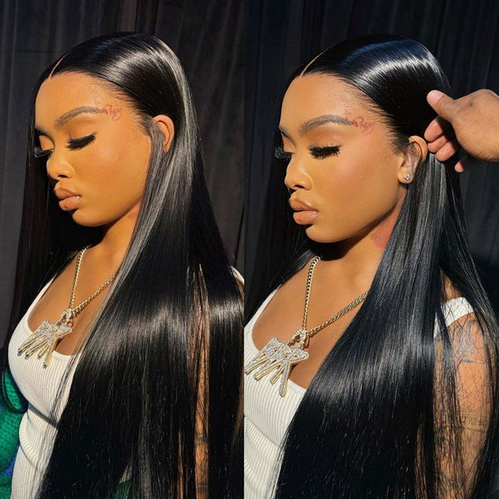 32Inch Wear And Go 4x4 Lace Closure Wig Straight Human Hair Glueless Lace Wigs with Pre Plucked