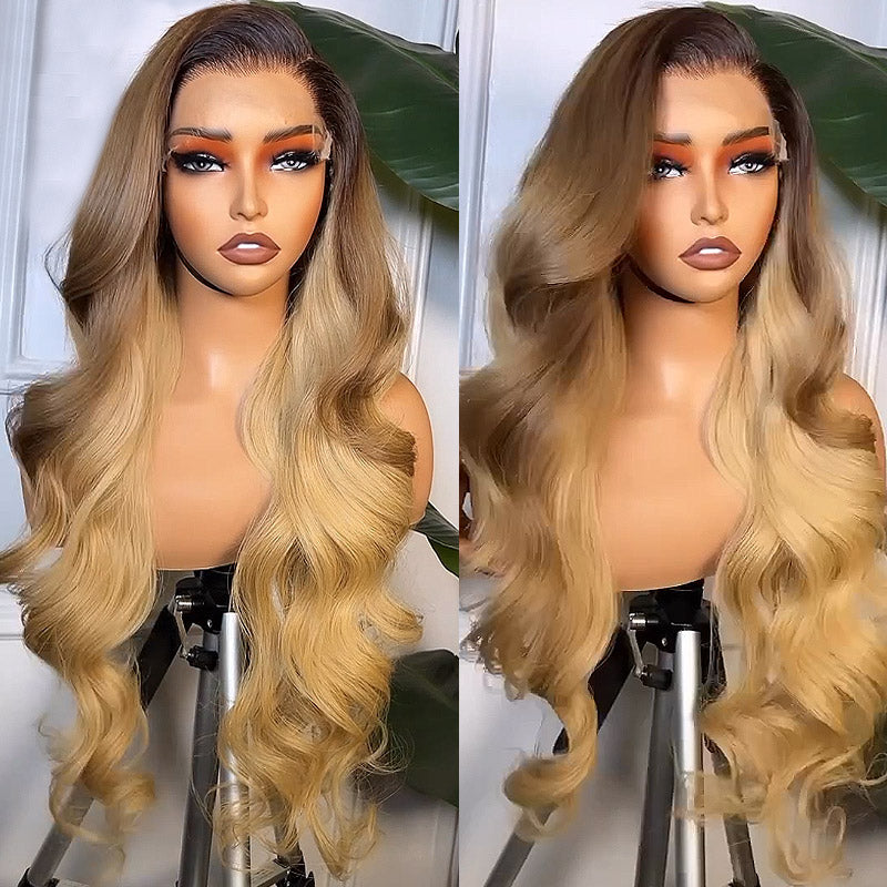 Allove 13x4/13x6 Loose Body Wave HD Lace Front Wigs Perfectly Blend Colored Human Hair Wigs 180% Density