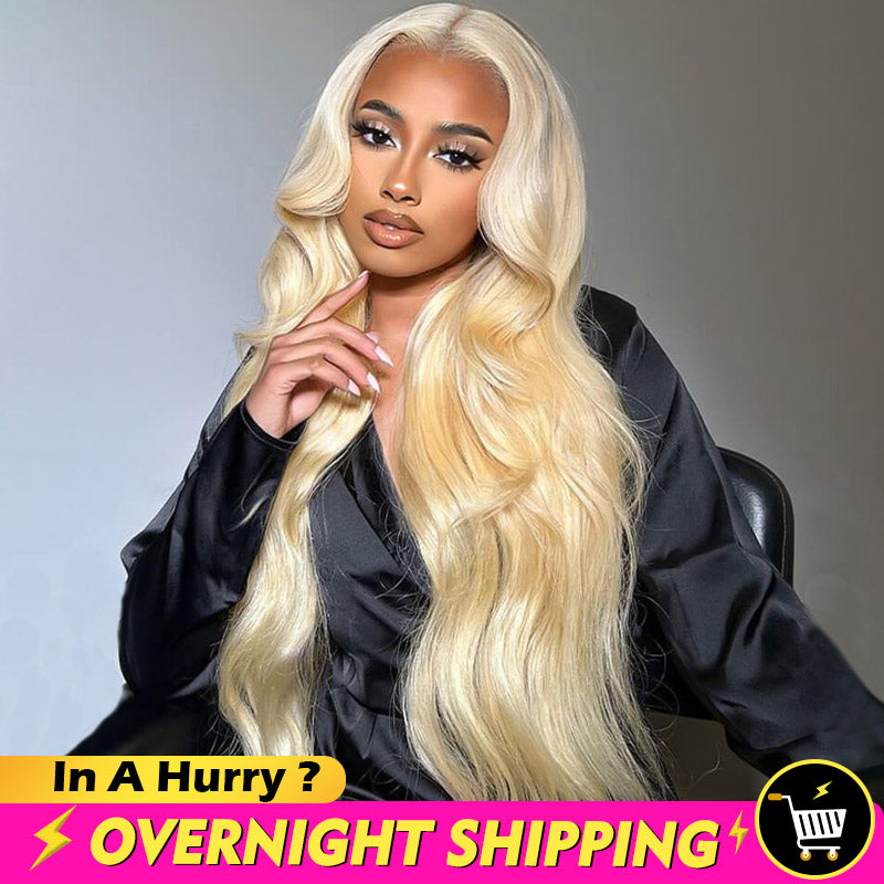 Overnight Shipping 13x4 Glueless HD Lace Front Human Hair Affordable Wig Hairstyles # 613 Blonde Body Wave Hair - AlloveHair