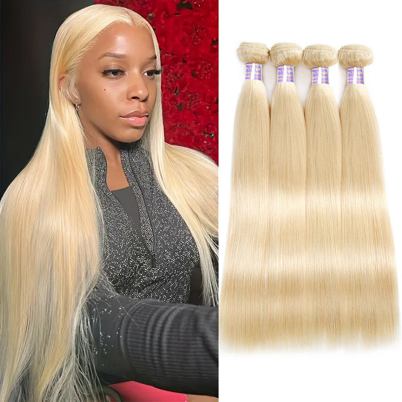 4 Bundles 613 Blonde Straight Human Remy Hair Weave - AlloveHair