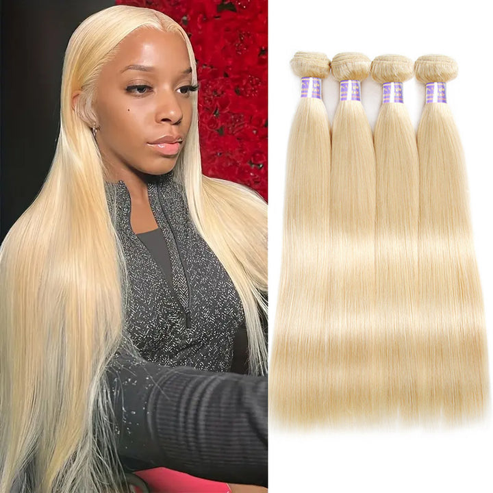 4 Bundles 613 Blonde Straight Human Remy Hair Weave - AlloveHair