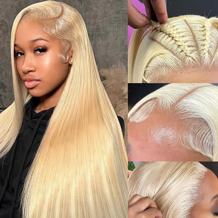 613 Platinum Blonde Wig | Straight Hair Glueless Full Lace | Adjustable Strap | Salon Quality - AlloveHair