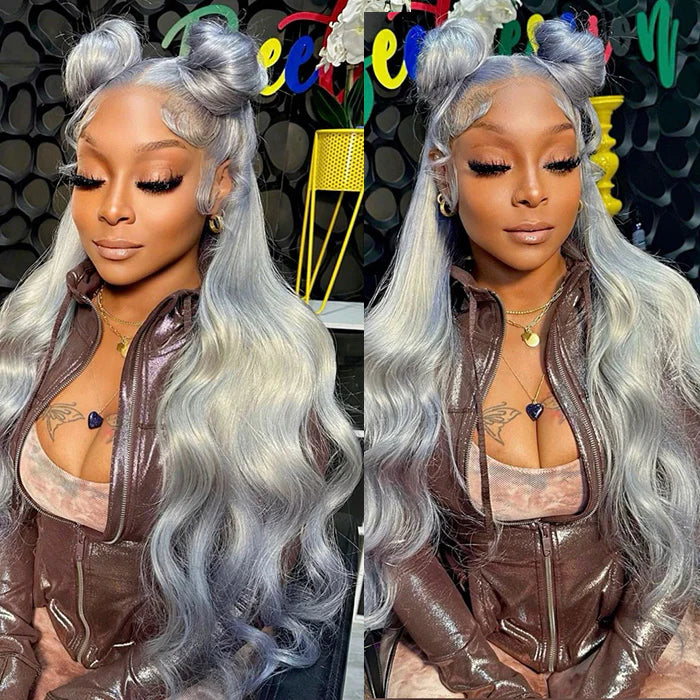 Silver Grey Body Wave Human Hair Wig 13x4 HD Lace Frontal Wig Colored Human Hair Wigs For Women - AlloveHair