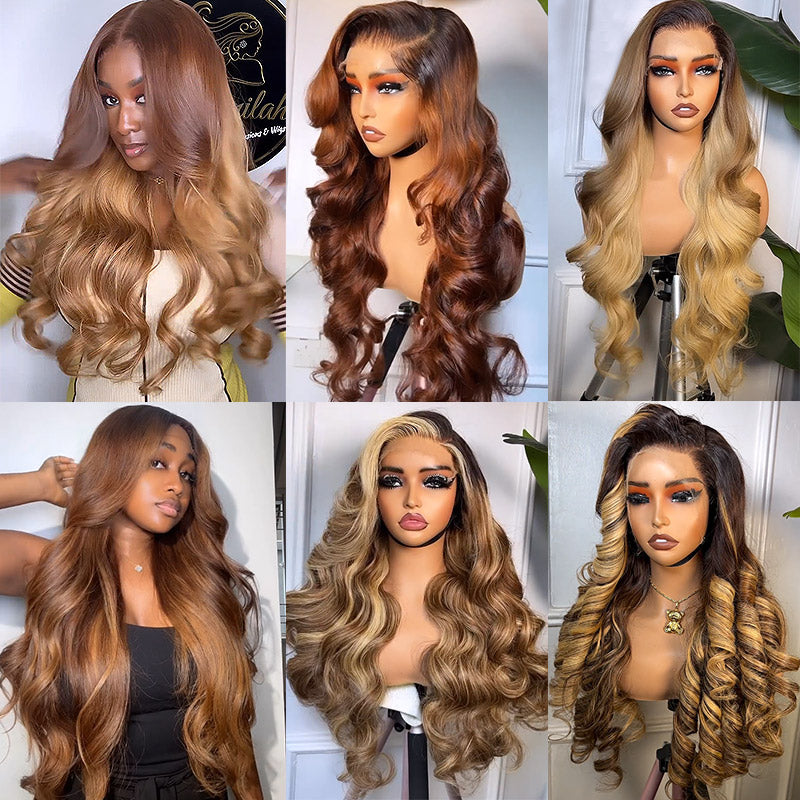 Allove 13x4/13x6 Loose Body Wave HD Lace Front Wigs Perfectly Blend Colored Human Hair Wigs 180% Density