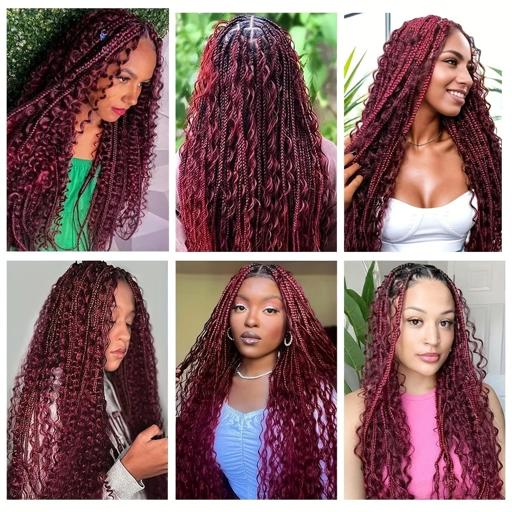 Allove Hair #99j Burgundy Deep Wave Bulk Human Hair For Braiding No Weft Boho Braids Hair Extensions - AlloveHair
