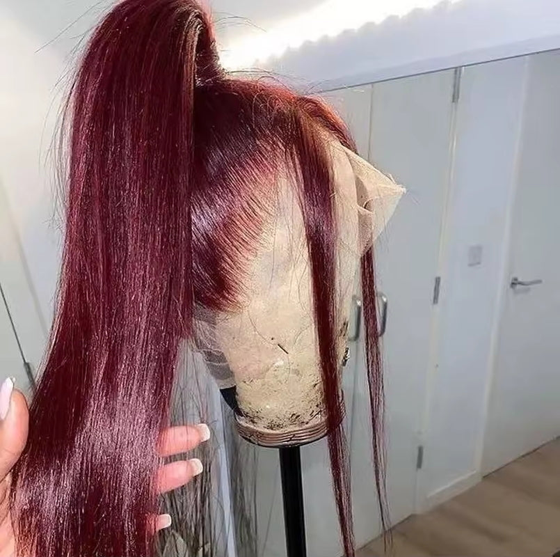 Allove Snug Fit 99J Burgundy Invisi-Pull String 360 Full Lace Frontal Wig 250% Density Straight Hair/Body Wave Pre Everything Glueless Wigs - AlloveHair