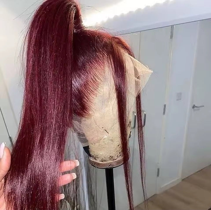 Allove Snug Fit 99J Burgundy Invisi-Pull String 360 Full Lace Frontal Wig 250% Density Straight Hair/Body Wave Pre Everything Glueless Wigs - AlloveHair