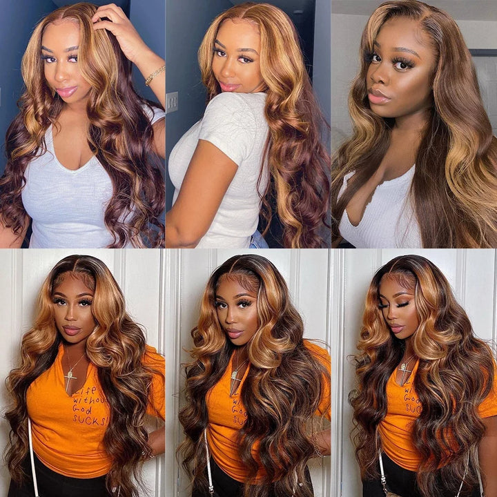 Pre Plucked Ready To Wear Wig | 30 Inch Colored 4/27 Highlight Body Wave 13x4 Lace Front Wigs Easy Install - AlloveHair