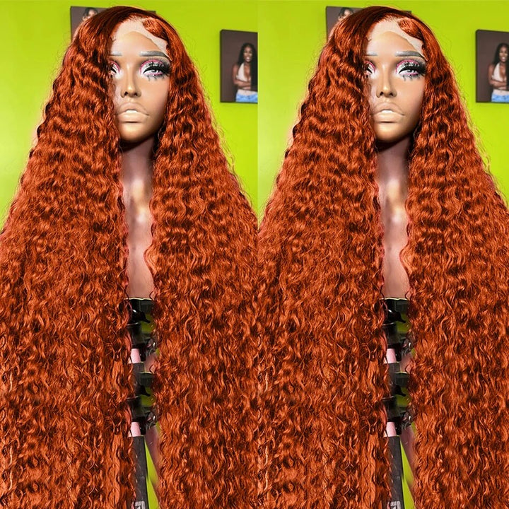 Orange Ginger Curly Glueless HD 13x4 Lace Front Human Hair Wigs Pre Plucked For Women