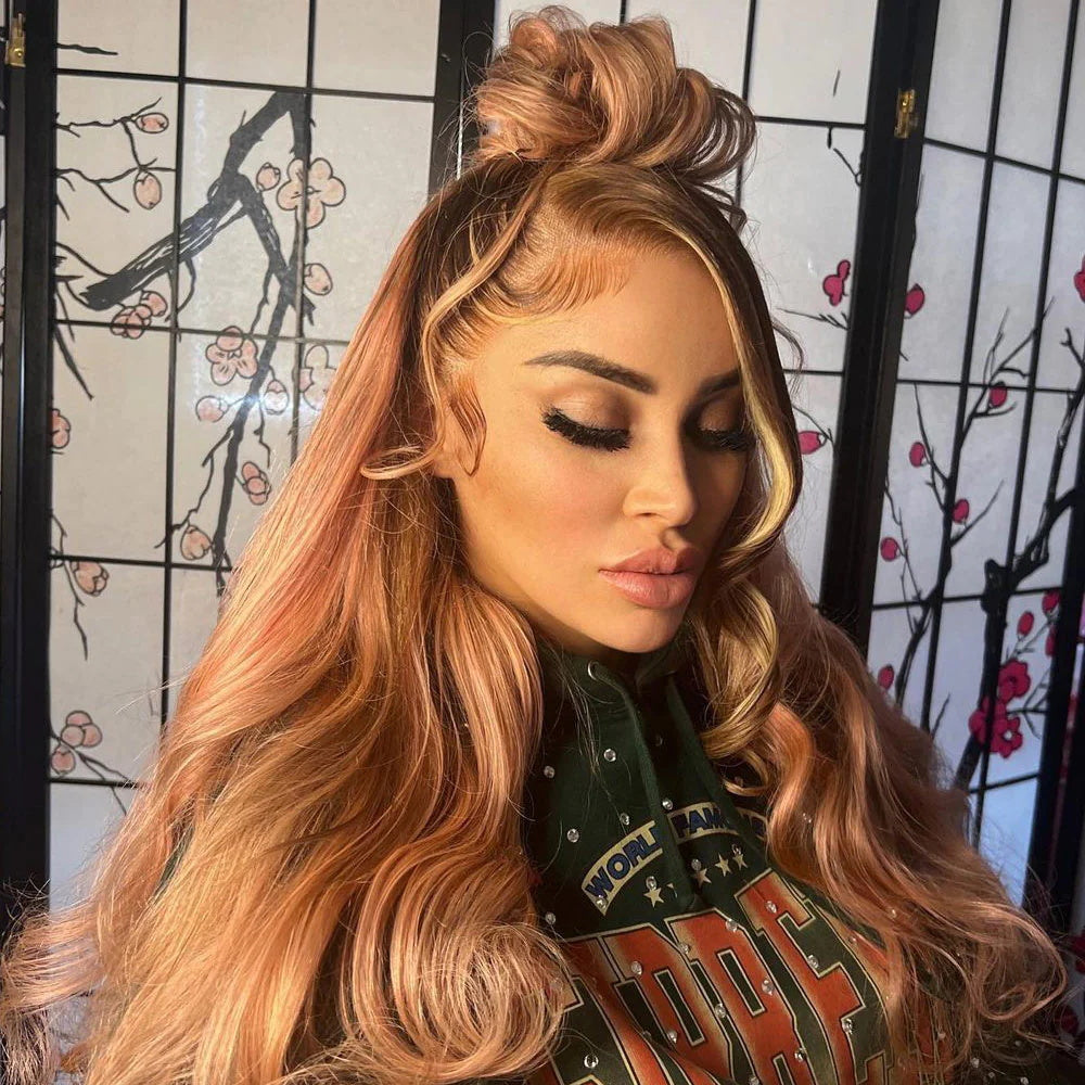 Allove Side Part Pink Balayage On #4 Light Brown Hair Wigs Body Wave 13x4 Lace Front Wigs - AlloveHair