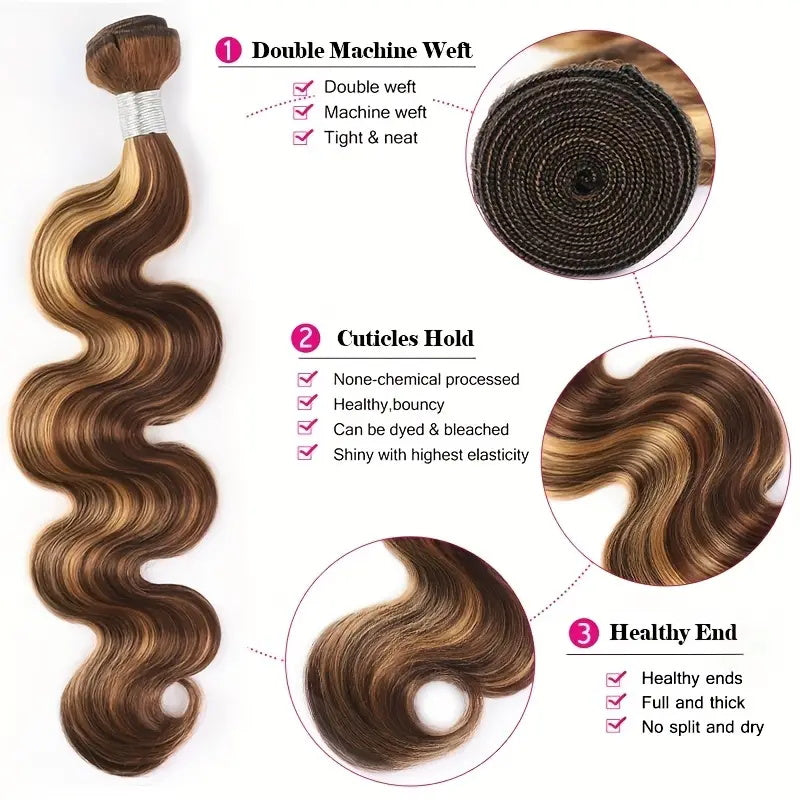 Allove Highlight Body Wave Hair 3 Bundles With Transparent 13*4 Lace Frontal