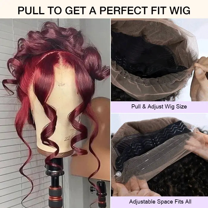 Allove Snug Fit 99J Burgundy Invisi-Pull String 360 Full Lace Frontal Wig 250% Density Straight Hair/Body Wave Pre Everything Glueless Wigs - AlloveHair