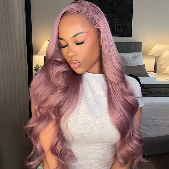 Allove Ash Purple HD Lace Front Body Wave Wigs Rose Gold Hair Color Human Hair Wigs - AlloveHair