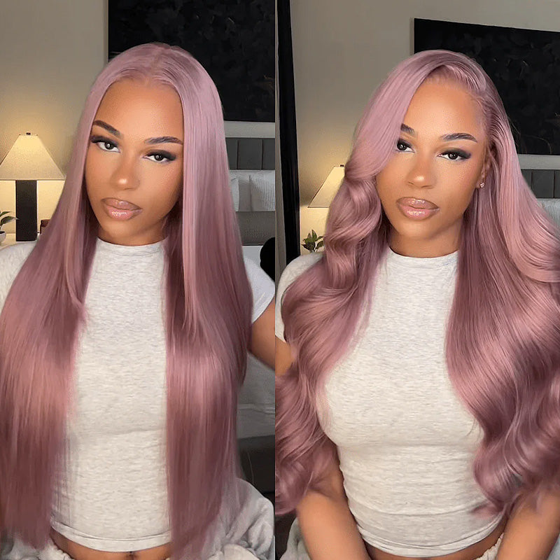 Allove Ash Purple HD Lace Front Body Wave Wigs Rose Gold Hair Color Human Hair Wigs - AlloveHair