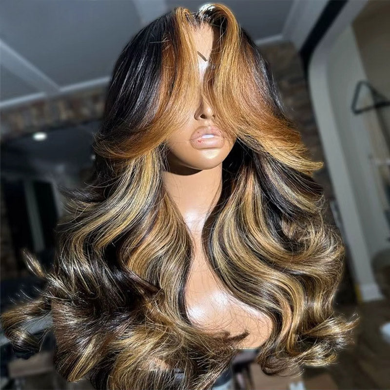 Allove Balayage Body Wave Highlight #1B/27/613 Piano Color Honey Blonde 13x4 HD Full Lace Front Wigs - AlloveHair