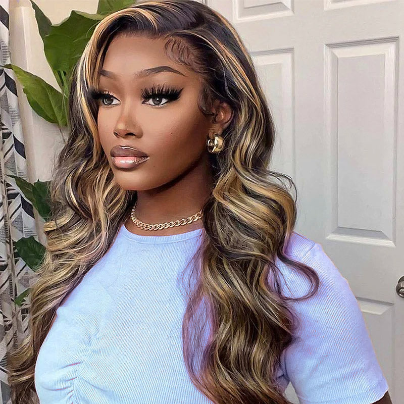Allove Balayage Body Wave Highlight #1B/27/613 Piano Color Honey Blonde 13x4 HD Full Lace Front Wigs - AlloveHair