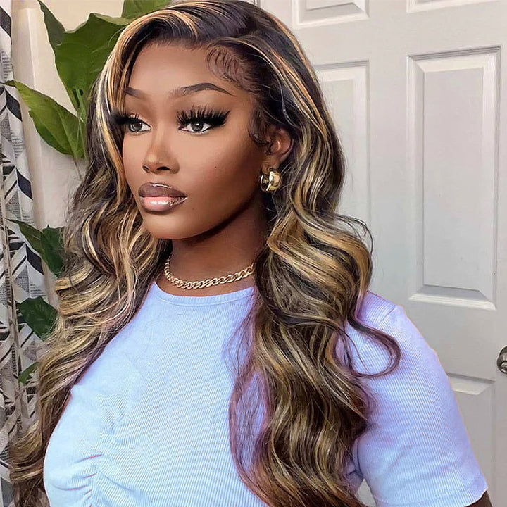 Allove Balayage Body Wave Highlight #1B/27/613 Piano Color Honey Blonde 13x4 HD Full Lace Front Wigs - AlloveHair