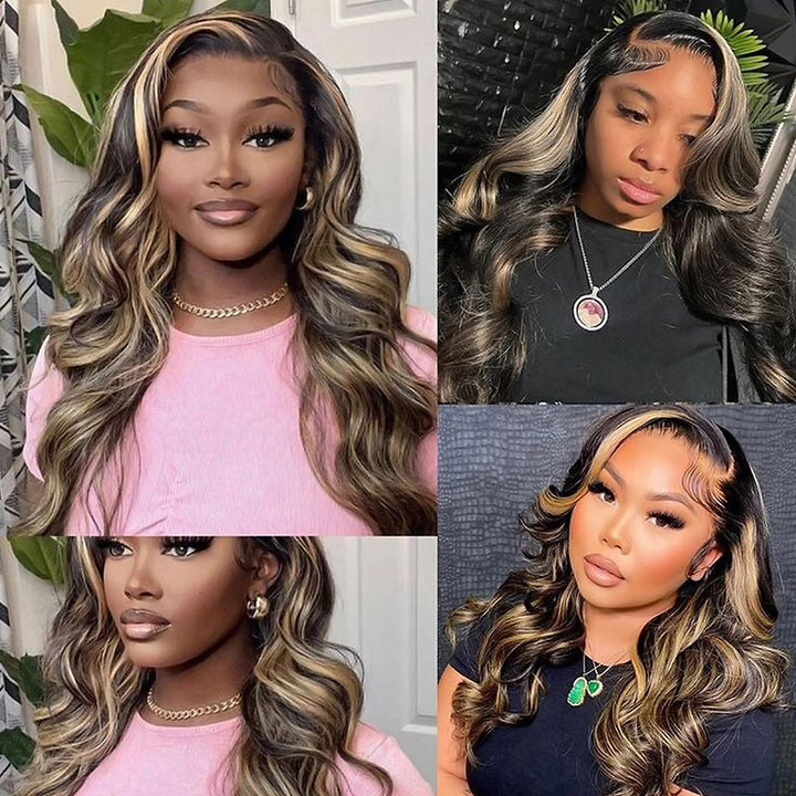 Allove Balayage Body Wave Highlight #1B/27/613 Piano Color Honey Blonde 13x4 HD Full Lace Front Wigs - AlloveHair