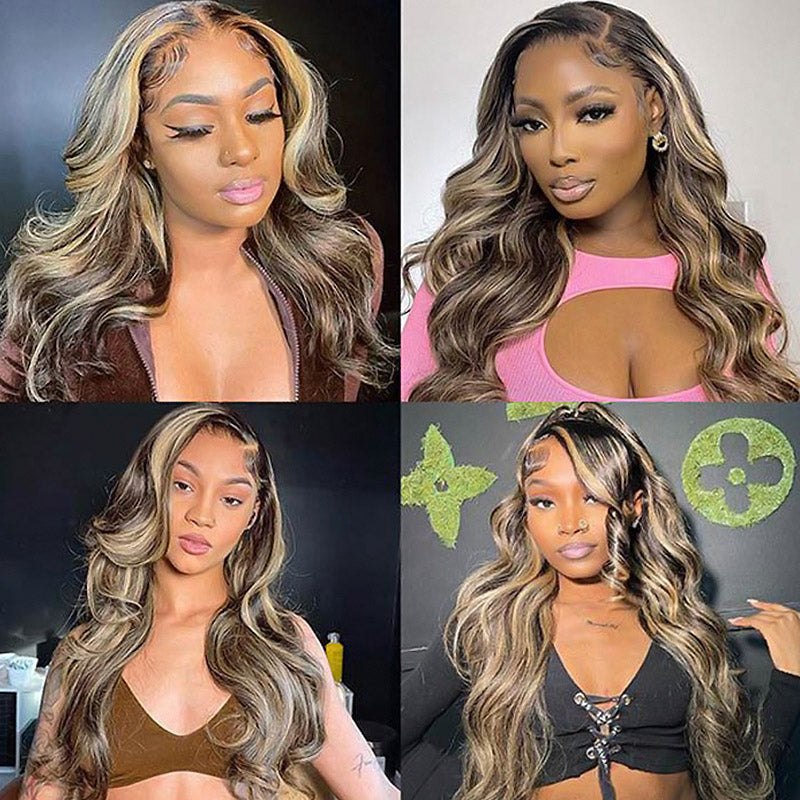 Allove Balayage Body Wave Highlight #1B/27/613 Piano Color Honey Blonde 13x4 HD Full Lace Front Wigs - AlloveHair