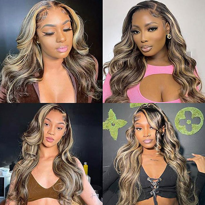 Allove Balayage Body Wave Highlight #1B/27/613 Piano Color Honey Blonde 13x4 HD Full Lace Front Wigs - AlloveHair