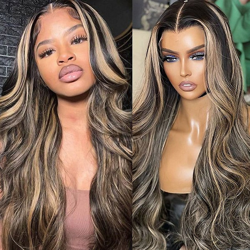Allove Balayage Body Wave Highlight #1B/27/613 Piano Color Honey Blonde 13x4 HD Full Lace Front Wigs - AlloveHair
