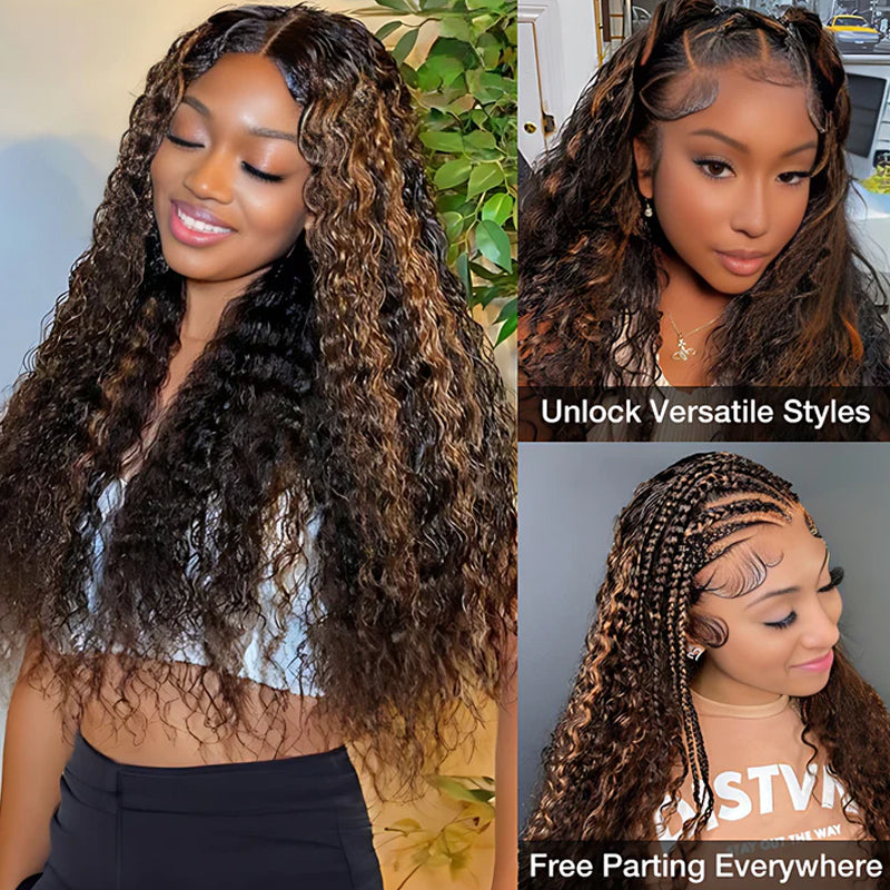 Allove Hair 1B/30 Balayage Highlight Ombre Brown Deep Wave Lace Frontal Human Hair Wigs - AlloveHair