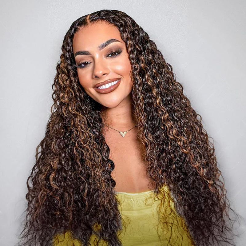 Allove Hair 1B/30 Balayage Highlight Ombre Brown Deep Wave Lace Frontal Human Hair Wigs - AlloveHair