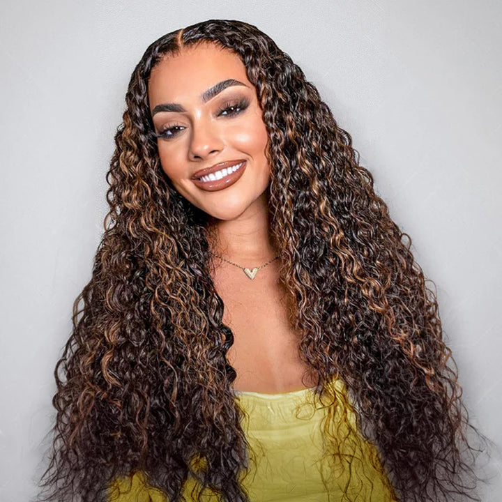 Allove Hair 1B/30 Balayage Highlight Ombre Brown Deep Wave Lace Frontal Human Hair Wigs - AlloveHair