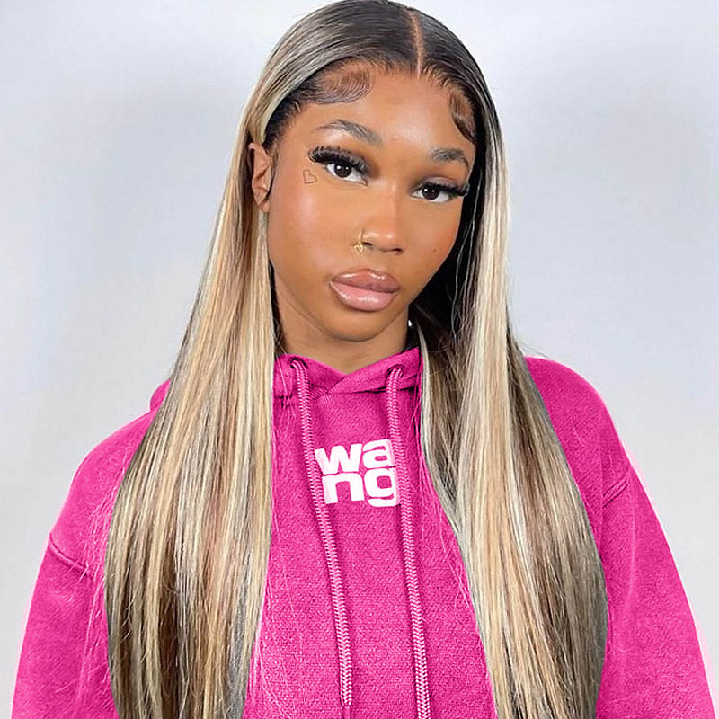Allove Hair Ombre Brown Blonde Highlights Hair With Black Roots Body Wave/ Straight Lace Front Wigs 180% Density - AlloveHair