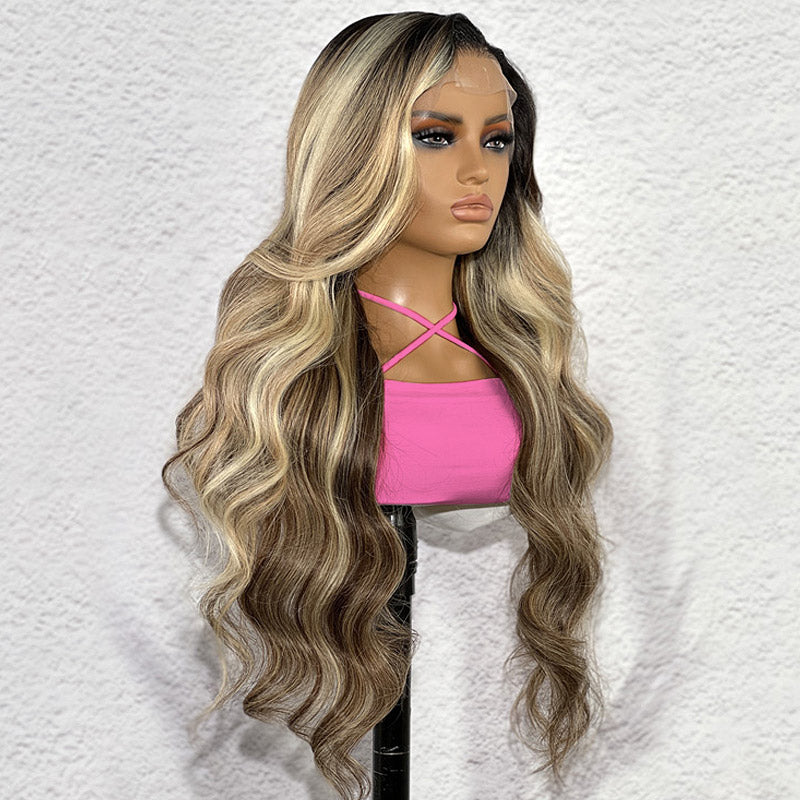Allove Hair Ombre Brown Blonde Highlights Hair With Black Roots Body Wave/ Straight Lace Front Wigs 180% Density - AlloveHair
