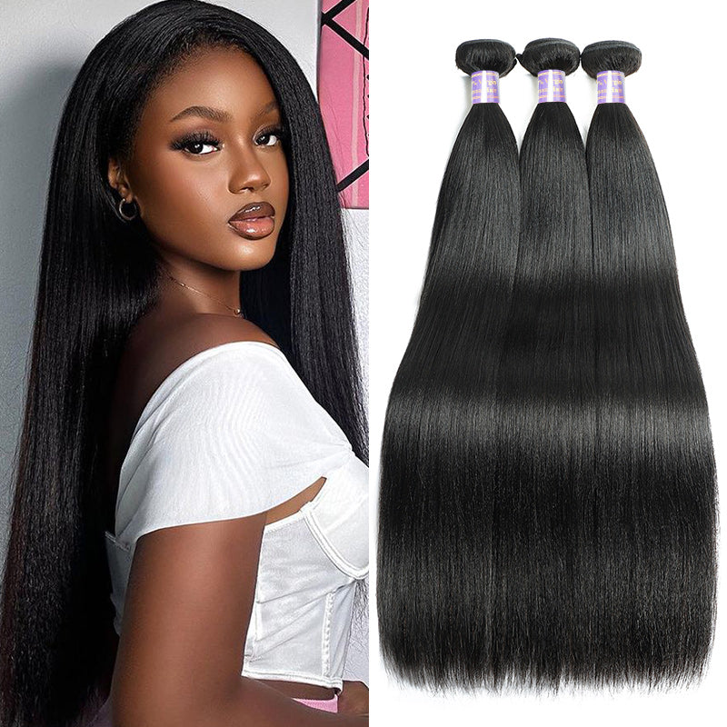 Allove Hair Upgrade Brazilian Yaki Straight 3 Bundles Virgin Human Hair Extensions - AlloveHair