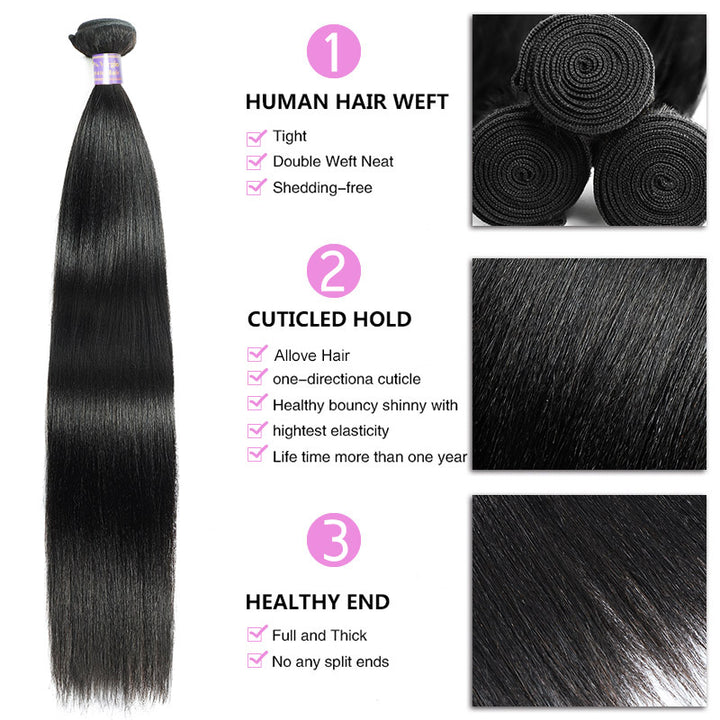 Allove Hair Upgrade Brazilian Yaki Straight 3 Bundles Virgin Human Hair Extensions - AlloveHair
