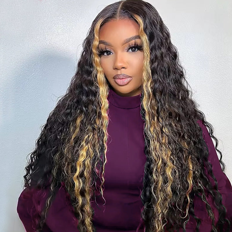 Allove Highlight Blonde Glueless 13x4 Transparent Lace Front Loose Deep Wave Wig Human Hair Pre Plucked - AlloveHair