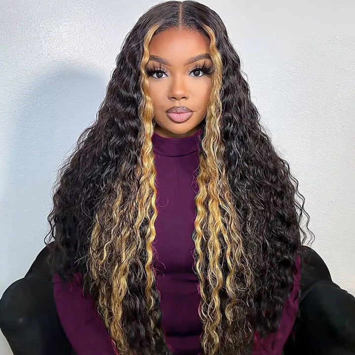 Allove Highlight Blonde Glueless 13x4 Transparent Lace Front Loose Deep Wave Wig Human Hair Pre Plucked - AlloveHair