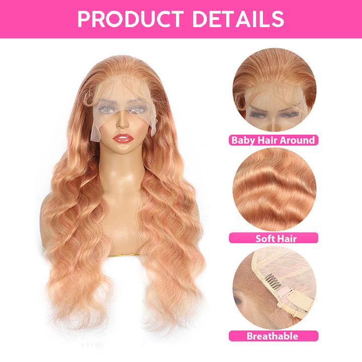 Allove Milk Tea Brown With Pink Blonde Highlight 13x4 HD Lace Front Body Wave Hair Wig 180% Density - AlloveHair