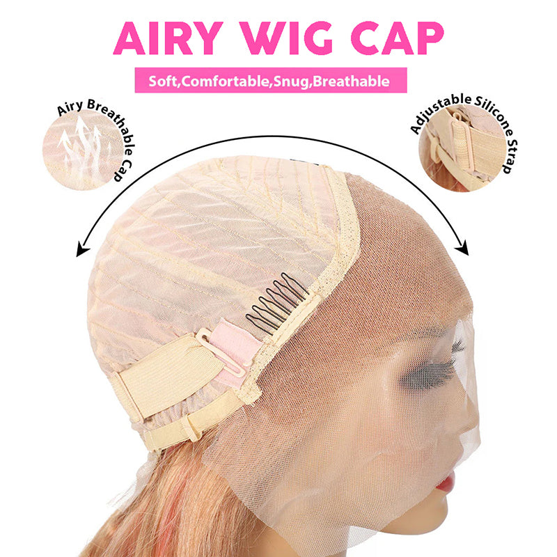 Allove Milk Tea Brown With Pink Blonde Highlight 13x4 HD Lace Front Body Wave Hair Wig 180% Density - AlloveHair